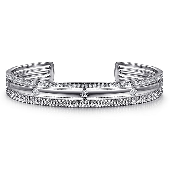 Gabriel - 925 Sterling Silver Bujukan White Sapphire Multi Row Cuff