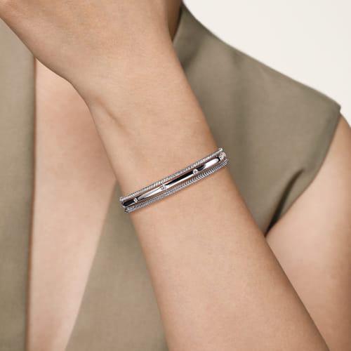 925 Sterling Silver Bujukan White Sapphire Multi Row Cuff