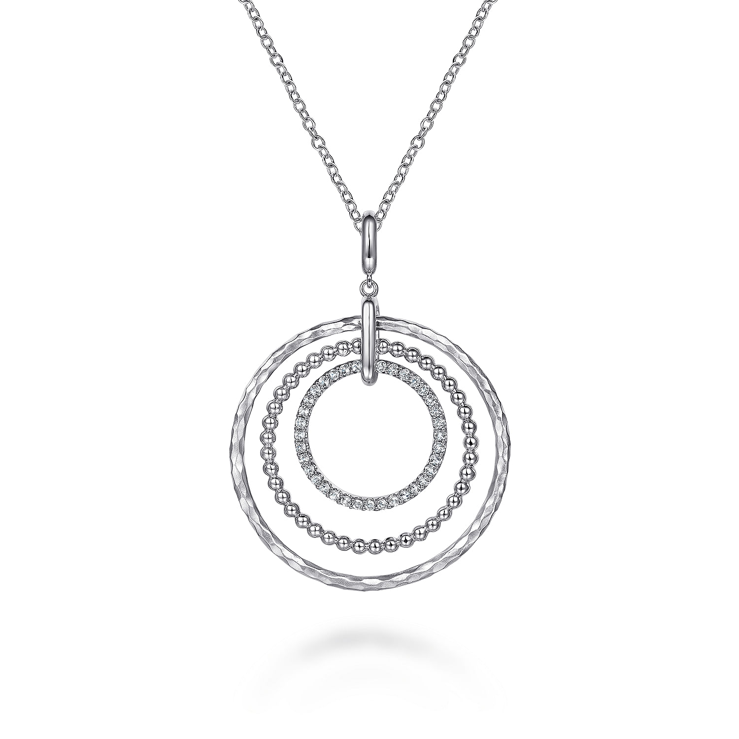 925 Sterling Silver Bujukan White Sapphire Triple Row Circle Pendant Necklace 