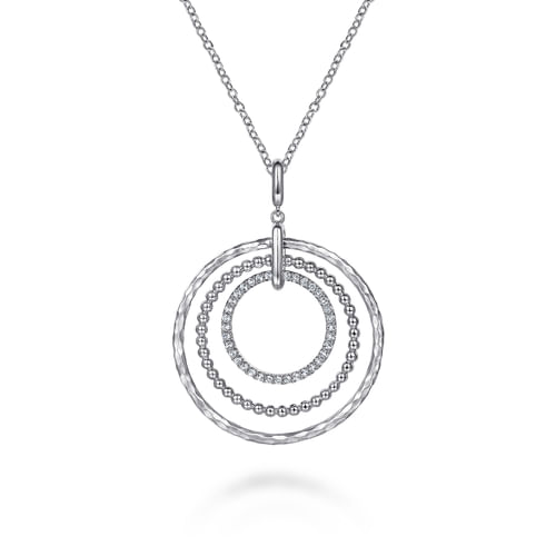 925 Sterling Silver Bujukan White Sapphire Triple Row Circle Pendant Necklace 