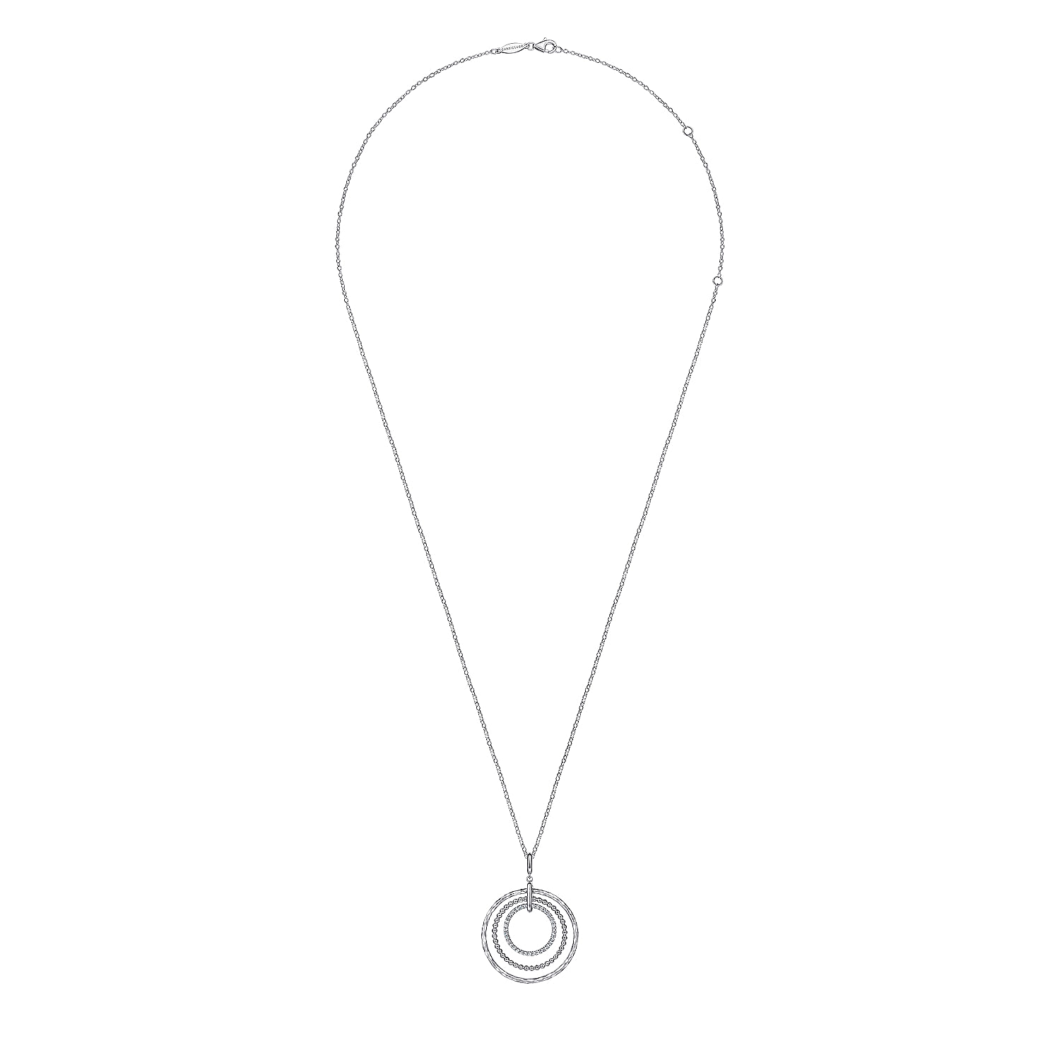 925 Sterling Silver Bujukan White Sapphire Triple Row Circle Pendant Necklace 