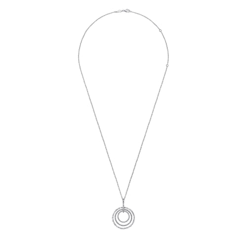 925 Sterling Silver Bujukan White Sapphire Triple Row Circle Pendant Necklace 