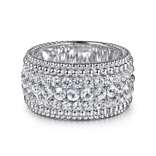 925 Sterling Silver Bujukan White Sapphire Wide Band Ring