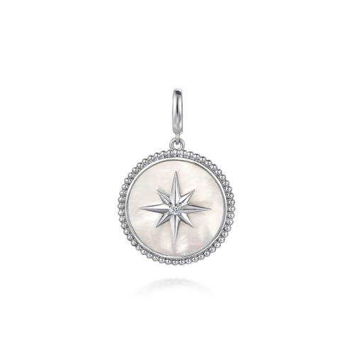 925 Sterling Silver Bujukan White Sapphire and Mother Of Pearl Round Starburst Medallion Pendant With Detachable Bail