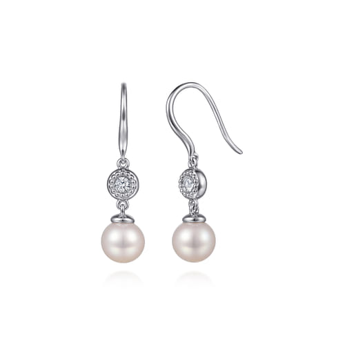 925 Sterling Silver Bujukan White Sapphire and Pearl Fish Wire Drop Earrings 925 Sterling Silver Bujukan White Sapphire and Pearl Fish Wire Drop Earrings
