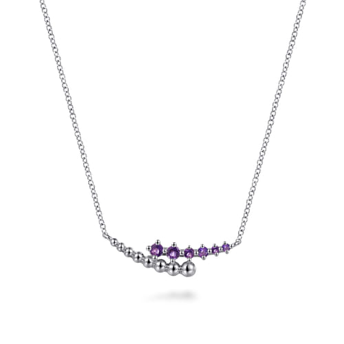 925 Sterling Silver Bujukan and Amethyst Bypass Bar Necklace