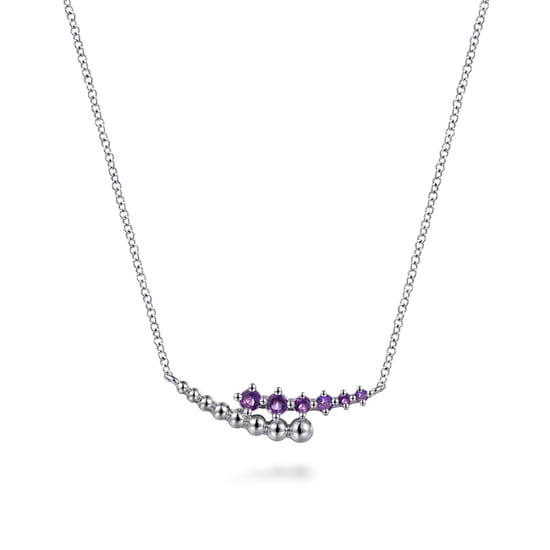 Gabriel - 925 Sterling Silver Bujukan and Amethyst Bypass Bar Necklace