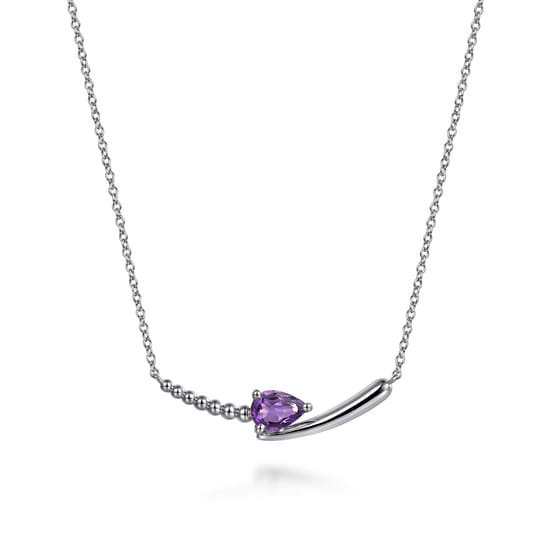 Gabriel - 925 Sterling Silver Bujukan and Amethyst Bypass Bar Necklace