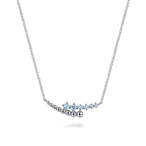 925 Sterling Silver Bujukan and Aquamarine Bypass Bar Necklace 925 Sterling Silver Bujukan and Aquamarine Bypass Bar Necklace