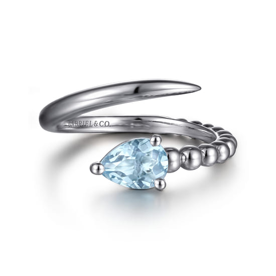 Gabriel - 925 Sterling Silver Bujukan and Aquamarine Bypass Ring