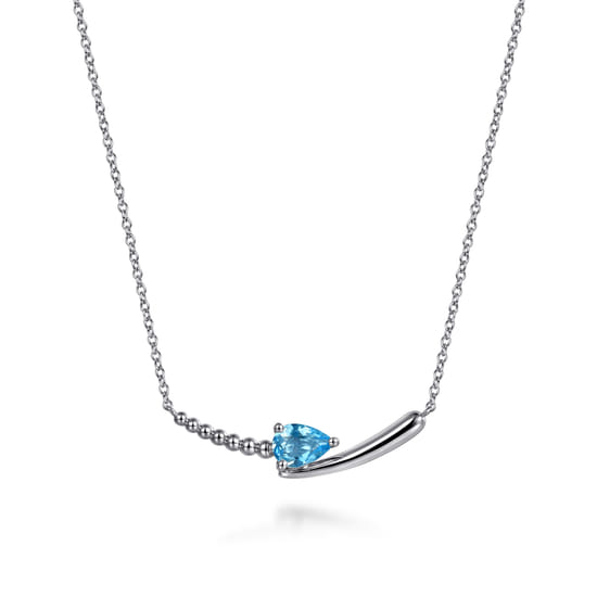 925 Sterling Silver Bujukan and Blue Topaz Bypass Bar Necklace 925 Sterling Silver Bujukan and Blue Topaz Bypass Bar Necklace