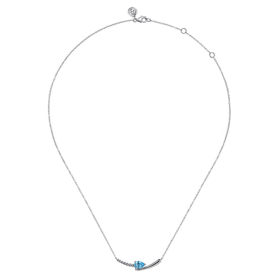 925 Sterling Silver Bujukan and Blue Topaz Bypass Bar Necklace angle 2 925 Sterling Silver Bujukan and Blue Topaz Bypass Bar Necklace angle 2