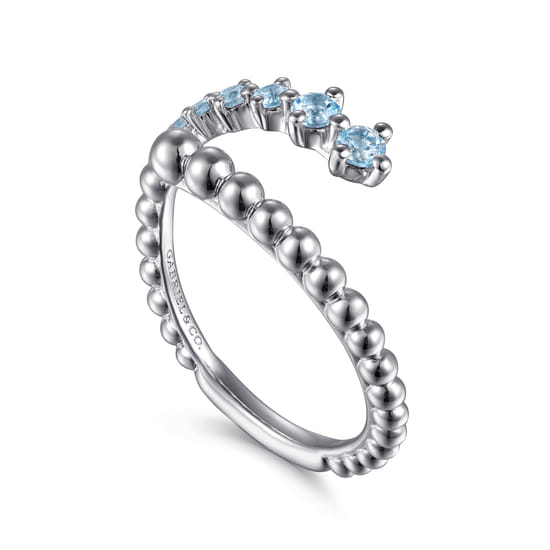 925 Sterling Silver Bujukan and Blue Topaz Bypass Ring angle 3