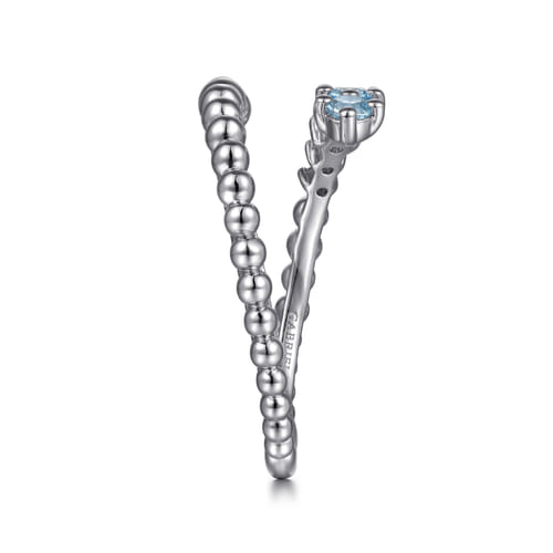 925 Sterling Silver Bujukan and Blue Topaz Bypass Ring