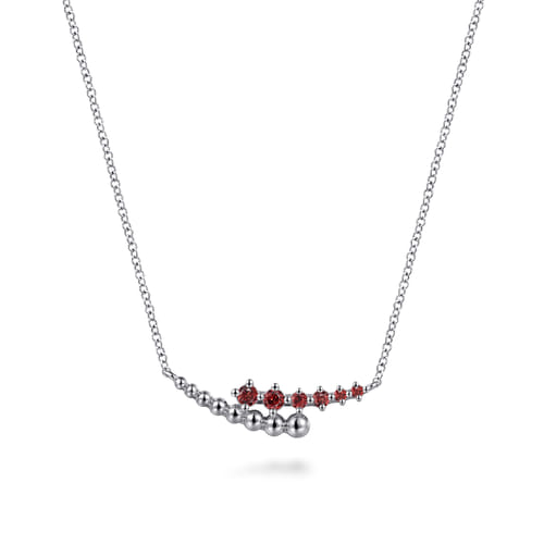925 Sterling Silver Bujukan and Garnet Bypass Bar Necklace