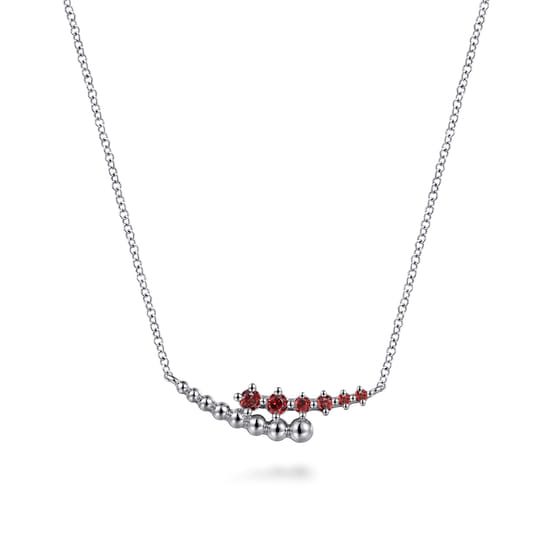Gabriel - 925 Sterling Silver Bujukan and Garnet Bypass Bar Necklace
