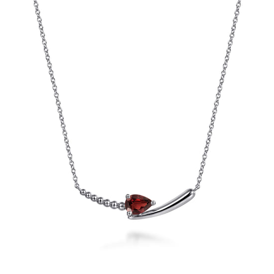 Gabriel - 925 Sterling Silver Bujukan and Garnet Bypass Bar Necklace