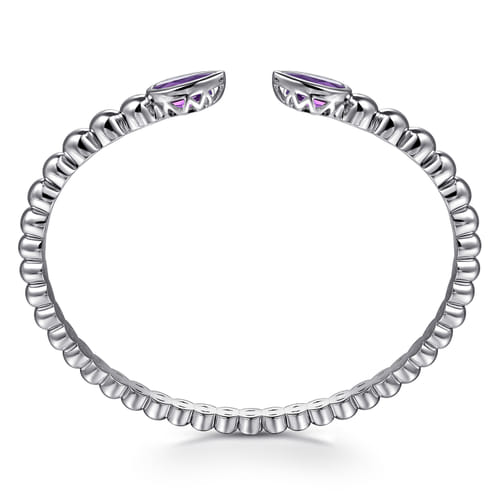 925 Sterling Silver Bujukan and Pear Shape Amethyst Split Bangle Bracelet