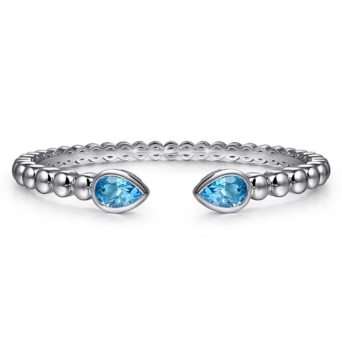 925 Sterling Silver Bujukan and Pear Shape Blue Topaz Split Bangle Bracelet