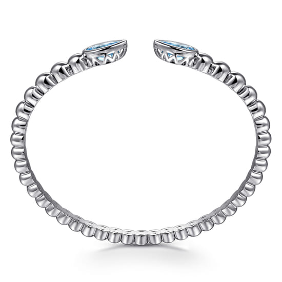 925 Sterling Silver Bujukan and Pear Shape Blue Topaz Split Bangle Bracelet angle 3