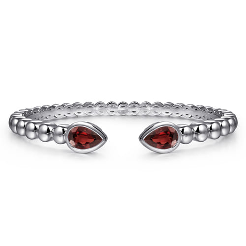 925 Sterling Silver Bujukan and Pear Shape Garnet Split Bangle Bracelet 925 Sterling Silver Bujukan and Pear Shape Garnet Split Bangle Bracelet