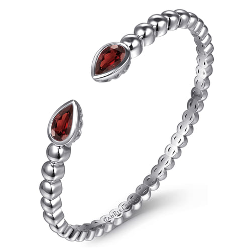 925 Sterling Silver Bujukan and Pear Shape Garnet Split Bangle Bracelet 925 Sterling Silver Bujukan and Pear Shape Garnet Split Bangle Bracelet