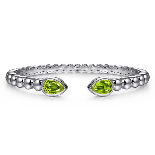 925 Sterling Silver Bujukan and Pear Shape Peridot Split Bangle Bracelet 925 Sterling Silver Bujukan and Pear Shape Peridot Split Bangle Bracelet