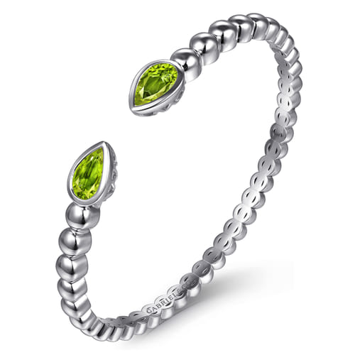 925 Sterling Silver Bujukan and Pear Shape Peridot Split Bangle Bracelet 925 Sterling Silver Bujukan and Pear Shape Peridot Split Bangle Bracelet