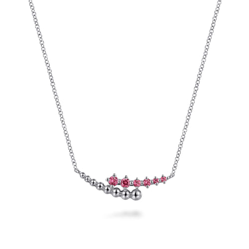 925 Sterling Silver Bujukan and Pink Tourmaline Bypass Bar Necklace