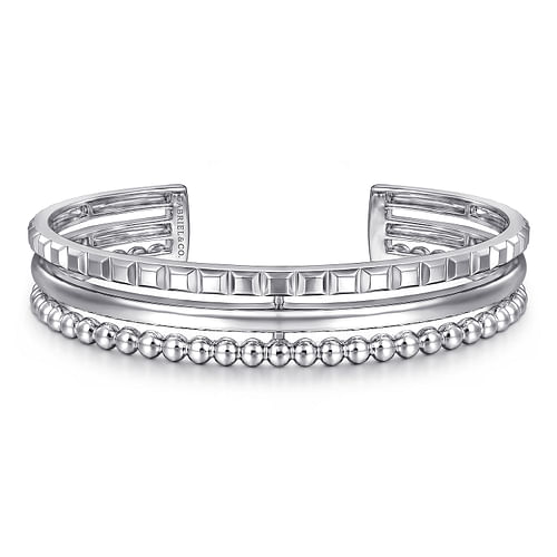 925 Sterling Silver Bujukan and Pyramid Triple Row Bangle