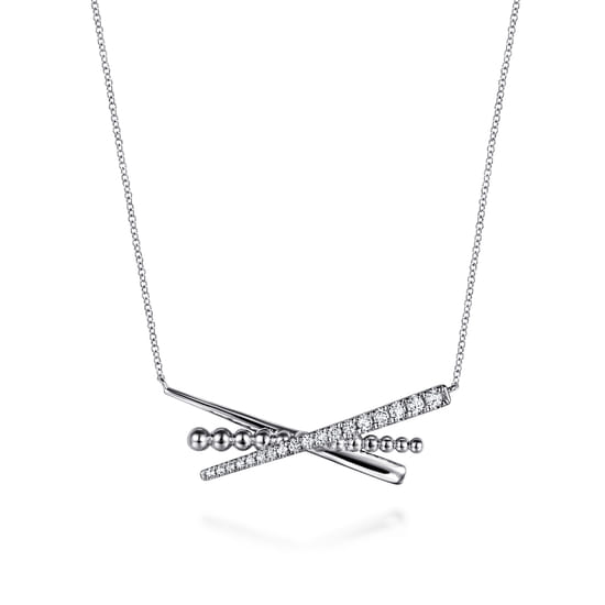 Gabriel - 925 Sterling Silver Bujukan and White Sapphire Cris Cross Bar Necklace Gabriel - 925 Sterling Silver Bujukan and White Sapphire Cris Cross Bar Necklace