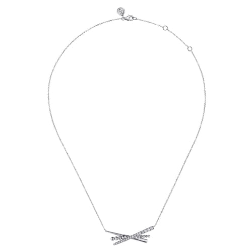 925 Sterling Silver Bujukan and White Sapphire Cris Cross Bar Necklace