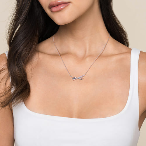 925 Sterling Silver Bujukan and White Sapphire Cris Cross Bar Necklace