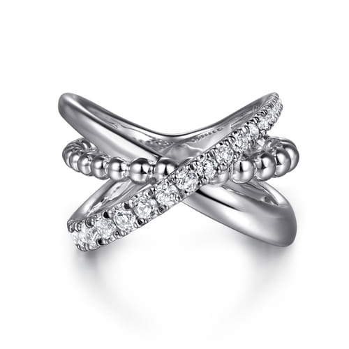 925 Sterling Silver Bujukan and White Sapphire Cris Cross Ladies Ring