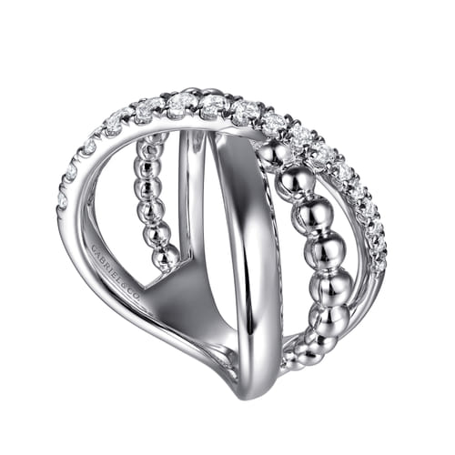 925 Sterling Silver Bujukan and White Sapphire Cris Cross Ladies Ring