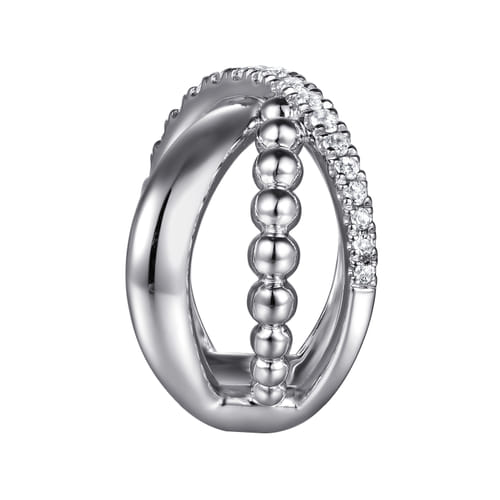 925 Sterling Silver Bujukan and White Sapphire Cris Cross Ladies Ring