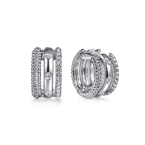 925 Sterling Silver Bujukan and White Sapphire Huggie Earrings