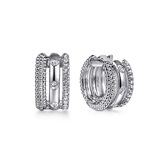 Gabriel - 925 Sterling Silver Bujukan and White Sapphire Huggie Earrings