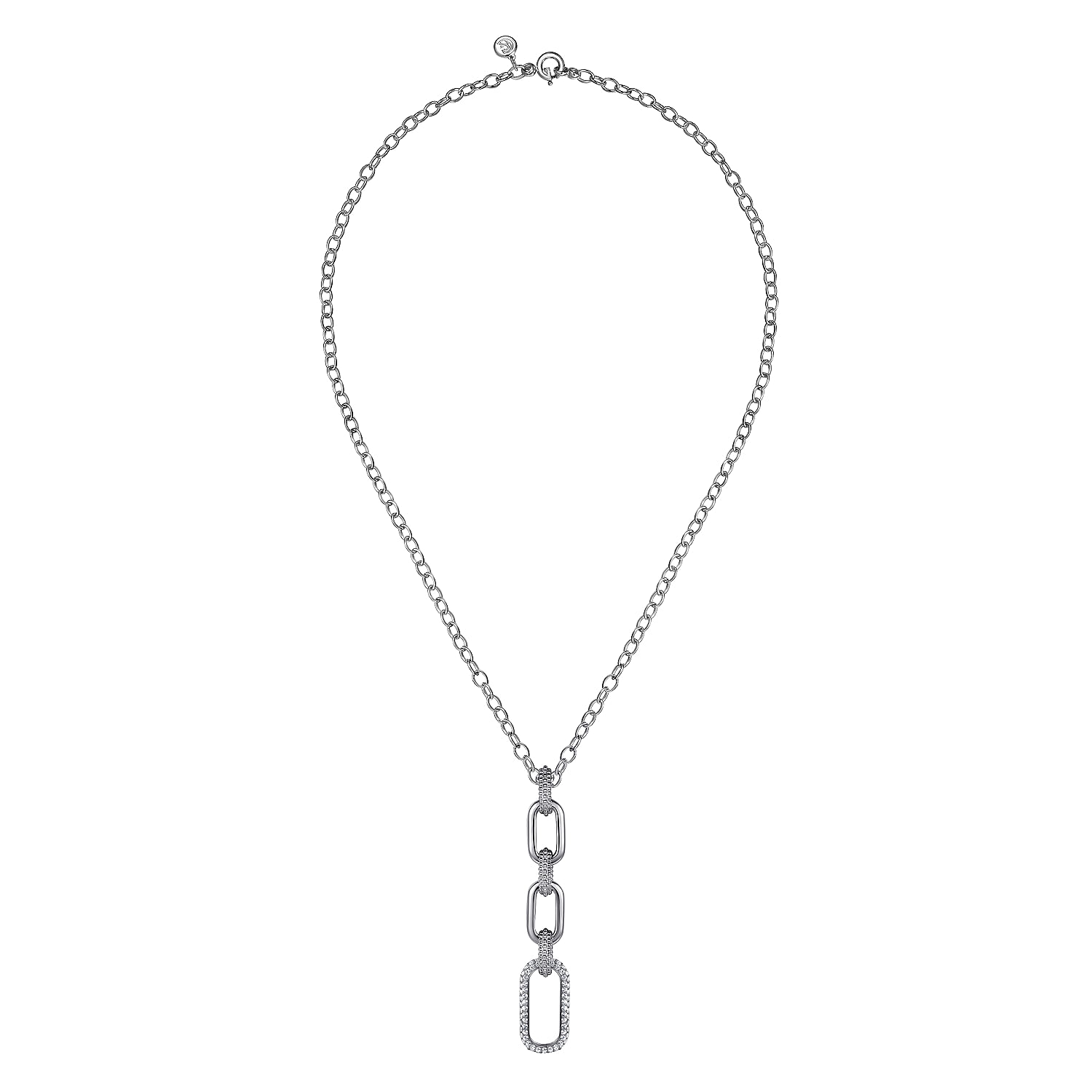 925 Sterling Silver Bujukan and White Sapphire Link Pendant Drop Necklace