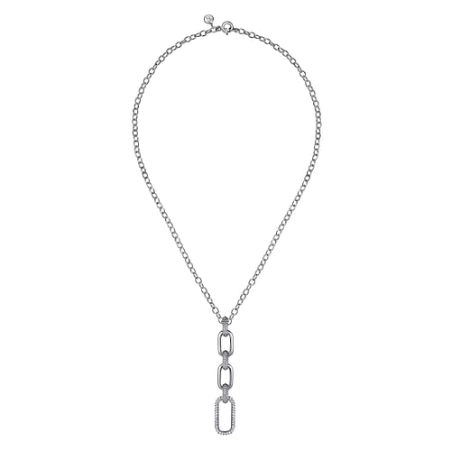 925 Sterling Silver Bujukan and White Sapphire Link Pendant Drop Necklace