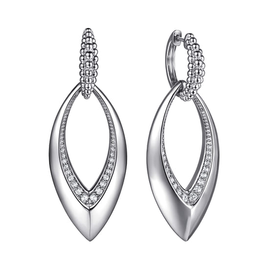 Gabriel - 925 Sterling Silver Bujukan and White Sapphire Marquise Huggie Drop Earrings Gabriel - 925 Sterling Silver Bujukan and White Sapphire Marquise Huggie Drop Earrings