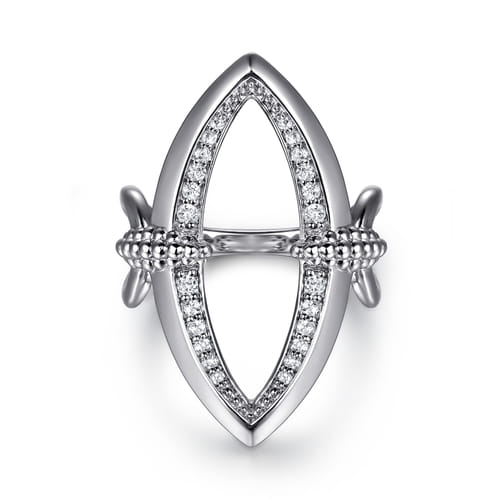 925 Sterling Silver Bujukan and White Sapphire Marquise Ladies Ring