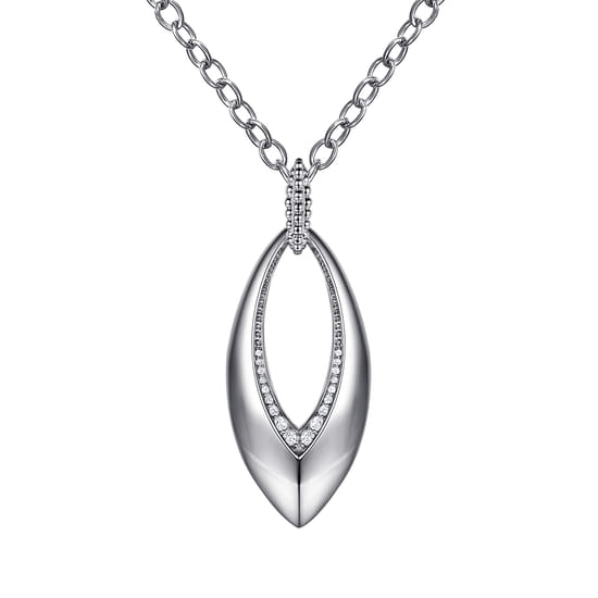 Gabriel - 925 Sterling Silver Bujukan and White Sapphire Marquise Pendant Necklace