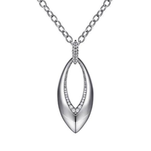 925 Sterling Silver Bujukan and White Sapphire Marquise Pendant Necklace 925 Sterling Silver Bujukan and White Sapphire Marquise Pendant Necklace