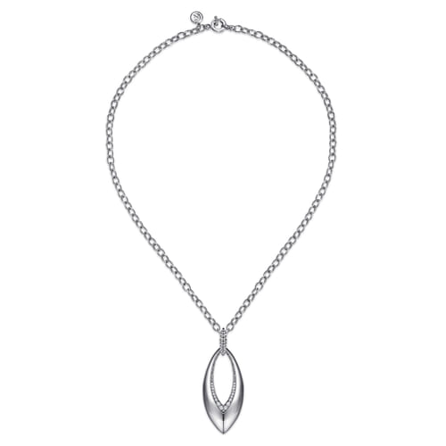 925 Sterling Silver Bujukan and White Sapphire Marquise Pendant Necklace 925 Sterling Silver Bujukan and White Sapphire Marquise Pendant Necklace