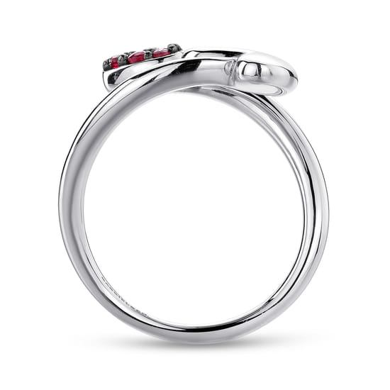 925 Sterling Silver Bypass Heart Ring with Ruby Stones angle 2