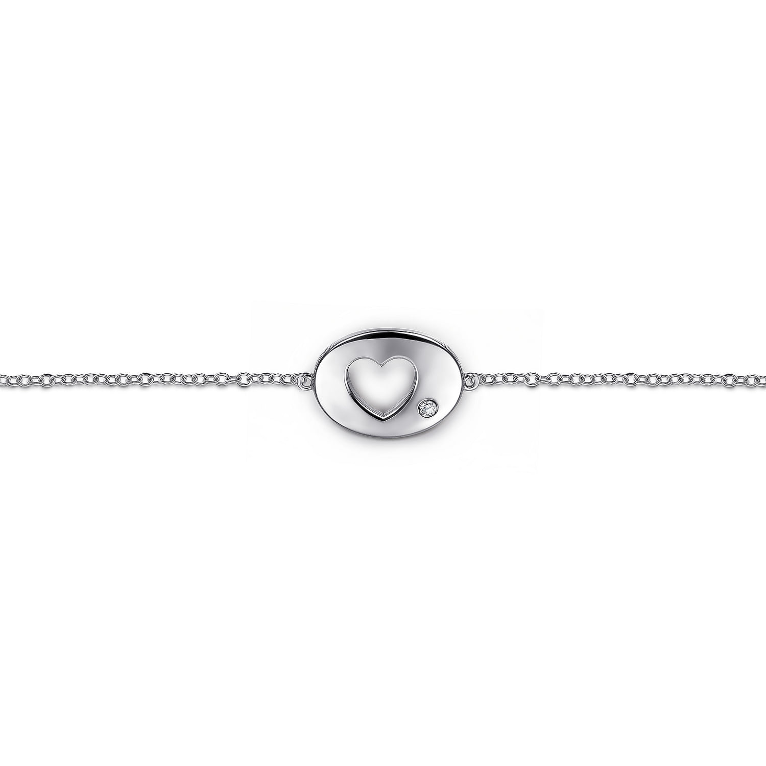 925 Sterling Silver Chain Bracelet with Diamond Cutout Heart Charm