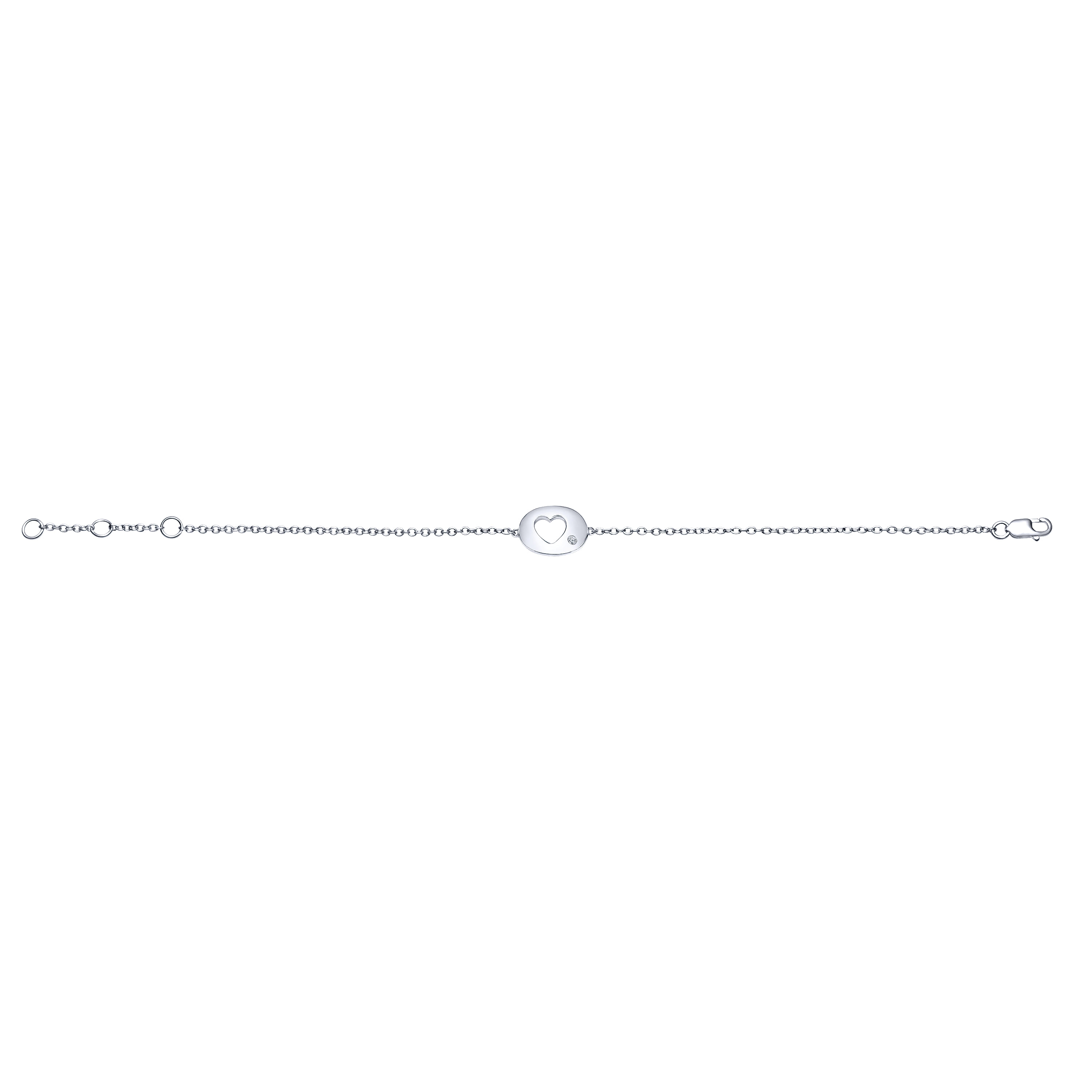 925 Sterling Silver Chain Bracelet with Diamond Cutout Heart Charm