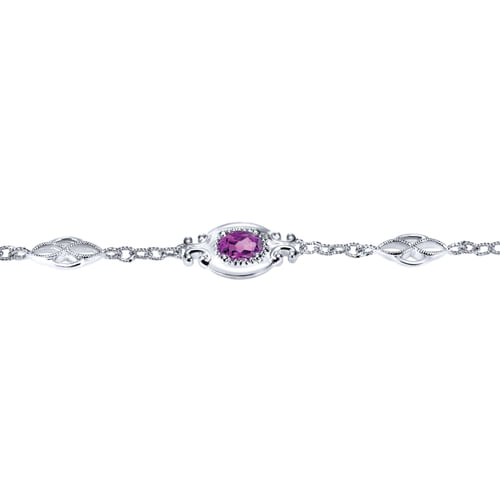 925 Sterling Silver Chain Bracelet with Oval Amethyst Stations