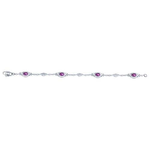 925 Sterling Silver Chain Bracelet with Oval Amethyst Stations